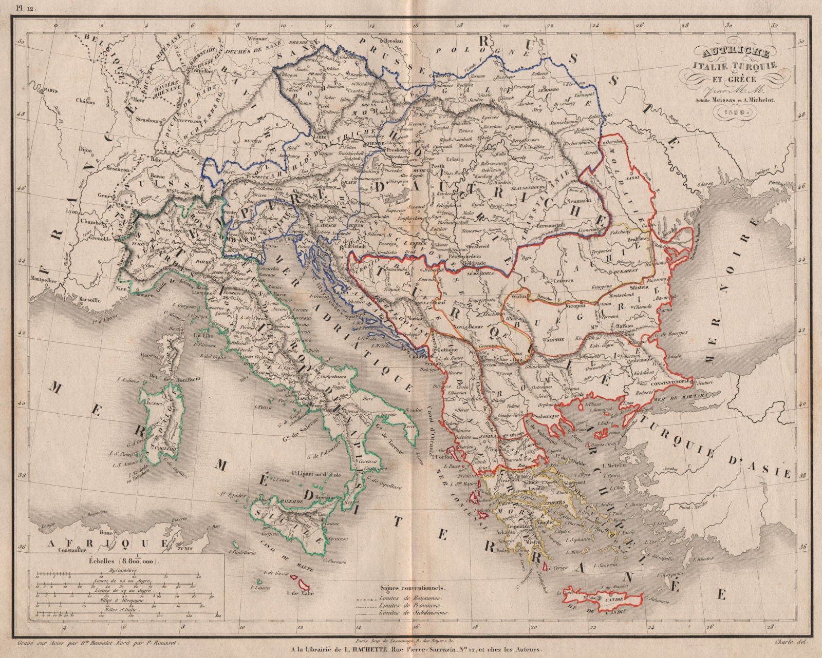 'Autriche, Italie, Turquie et Grèce'. Meissas. Shows Venice as Austrian 1861 map